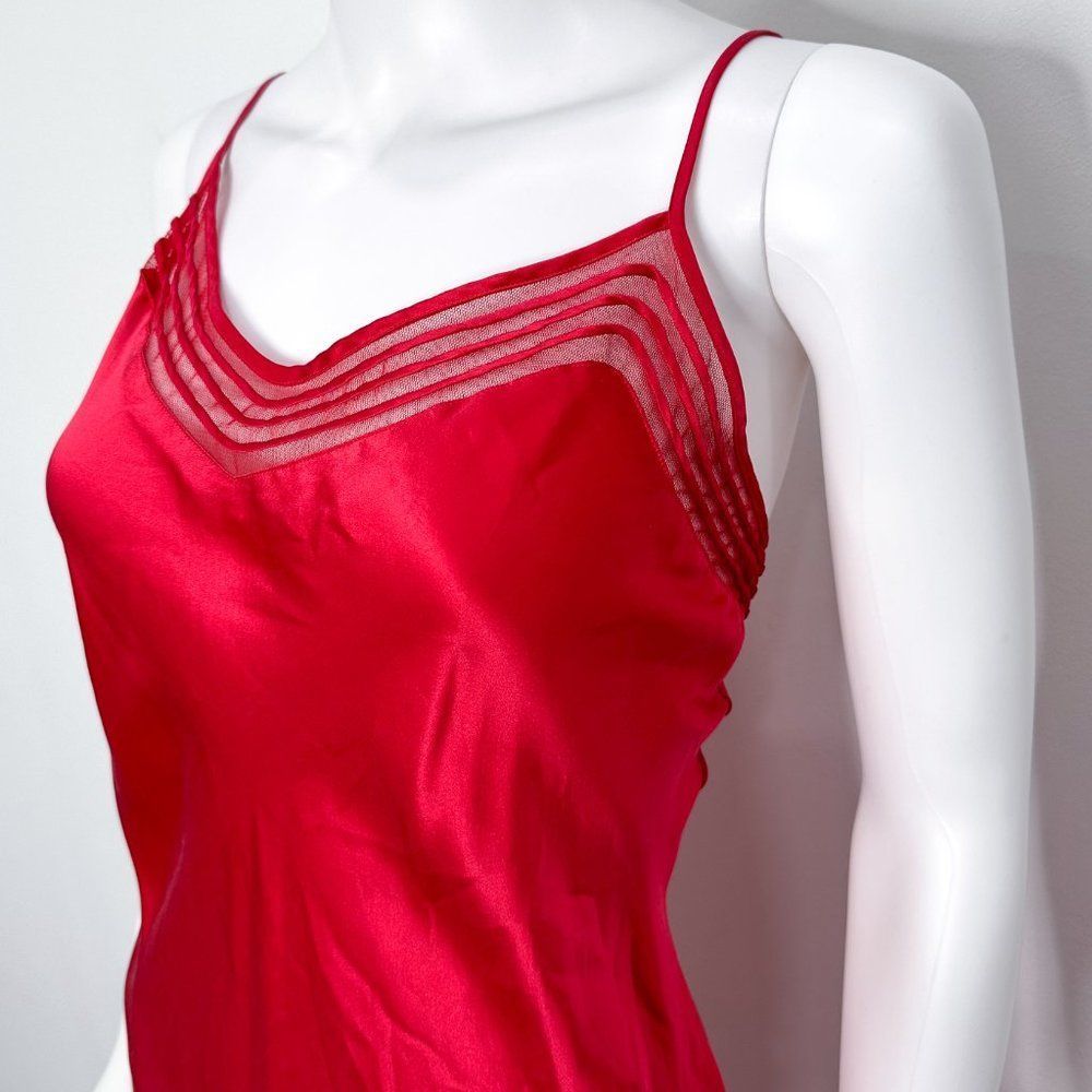 Victoria’s Secret Vintage Y2K Silk Slip Dress Maxi Mesh Detail in Red Women's - Picture 4 of 16